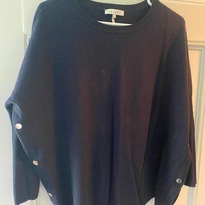 Navy Sandro boxy sweater with fitted sleeves and button details